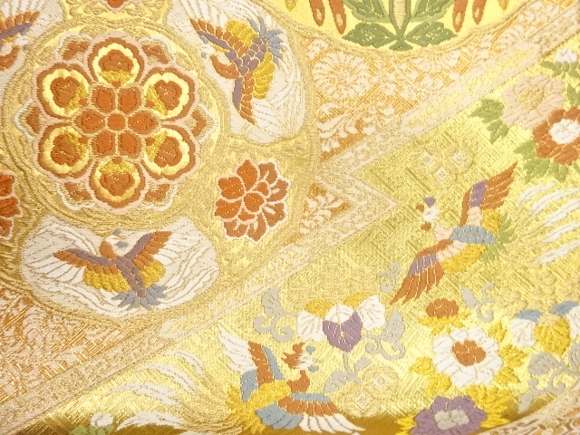  佐賀錦花鳥に菱模様織出し袋帯